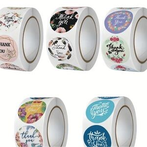 Floral Thank You Sticker 5 Roll Set 2500 pcs